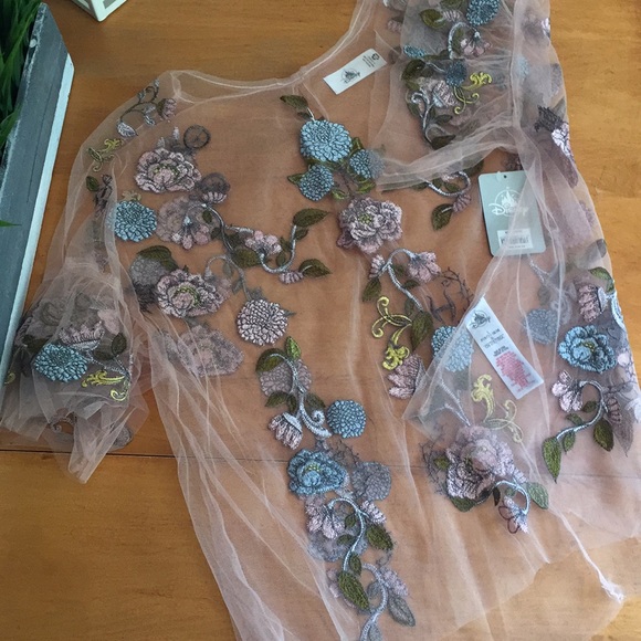 Disney Tops - NWT Disney Floral Embroidered Mesh Top